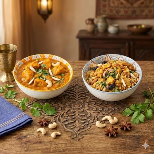 FLAVION Colourful Ceramic Bowl Set, Mandala Printed Bowls Gift Set, Microwave Safe Porcelain Tableware, Decorative Serving Bowls for Salads, Soup, Dessert, Rice, Snacks, Noodles (Pack of 2) - Image 2