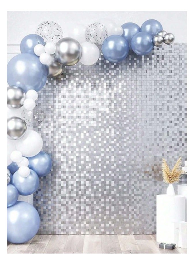 ستارة خلفية من القصدير الفضي مقاس طول 2 متر عرض 1متر  لامعة لتزيين حفلات الزفاف واعياد الميلاد وحفلات استقبال المولود الجديد - Image 1