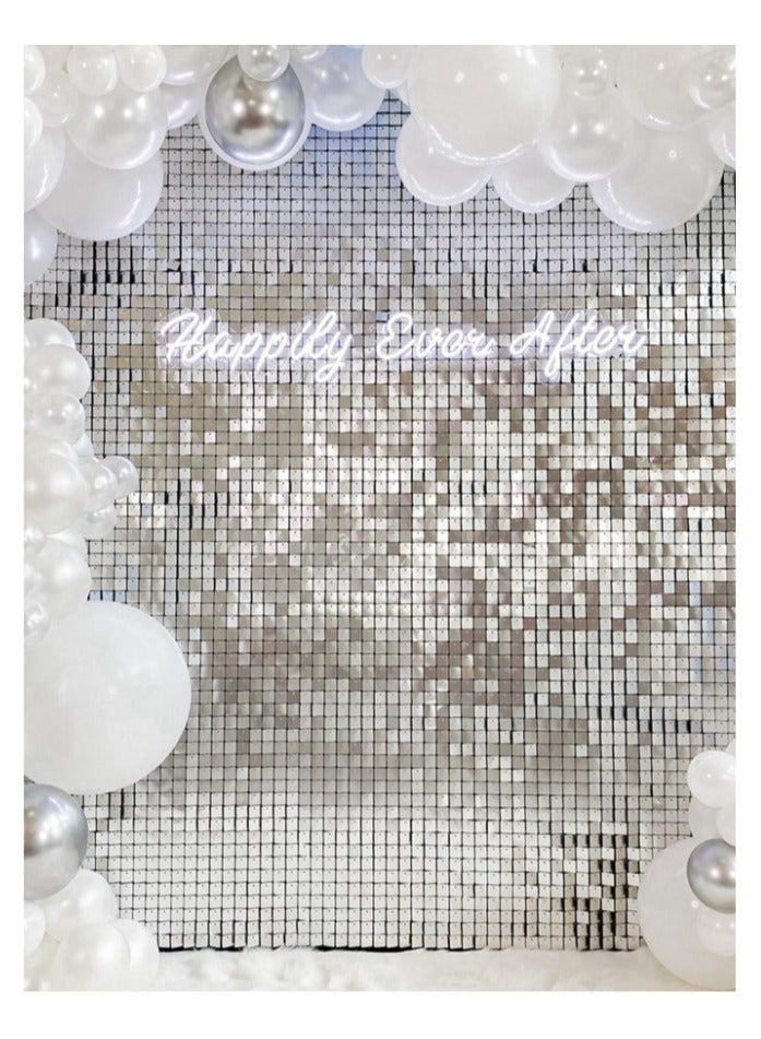 ستارة خلفية من القصدير الفضي مقاس طول 2 متر عرض 1متر  لامعة لتزيين حفلات الزفاف واعياد الميلاد وحفلات استقبال المولود الجديد - Image 3