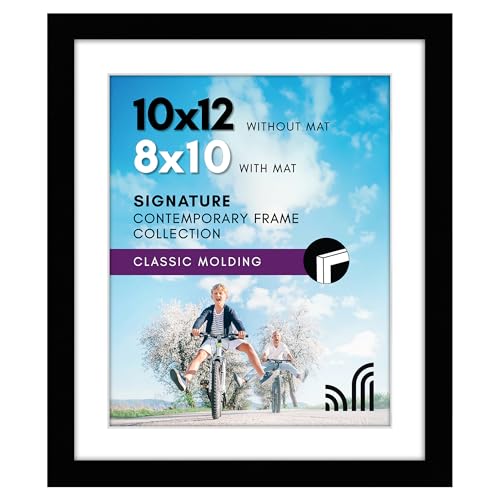 Americanflat 10x12 Picture Frame with Shatter-Resistant Glass - Use as 8x10 Frame with Mat or Display 10x12 Photo Without Mat - Signature Collection - Picture Frames for Wall Display - Black - Image 1