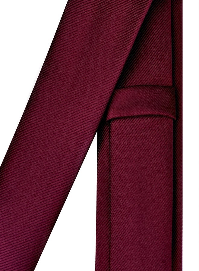 Branduce 2.4" Burgundy Tie for Wedding Mens Skinny Tie 6cm Solid Wine Red Slim Necktie (TA04-11) - Image 4