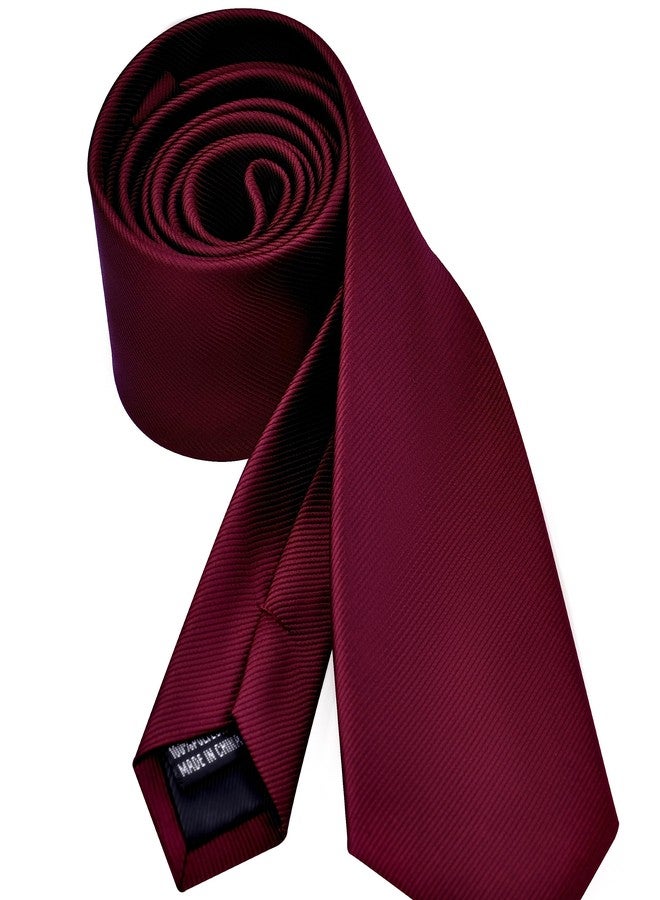 Branduce 2.4" Burgundy Tie for Wedding Mens Skinny Tie 6cm Solid Wine Red Slim Necktie (TA04-11) - Image 3