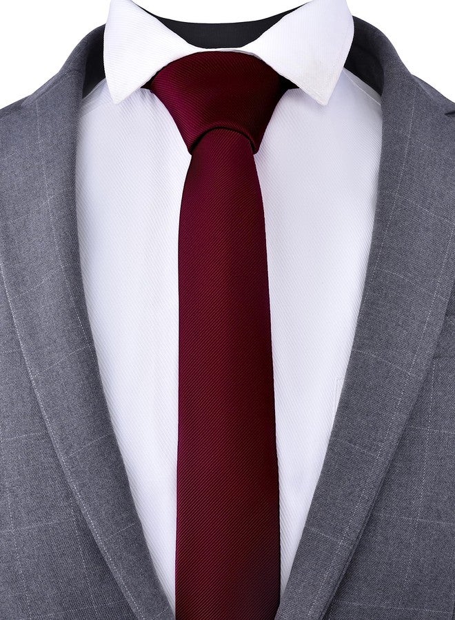 Branduce 2.4" Burgundy Tie for Wedding Mens Skinny Tie 6cm Solid Wine Red Slim Necktie (TA04-11) - Image 2