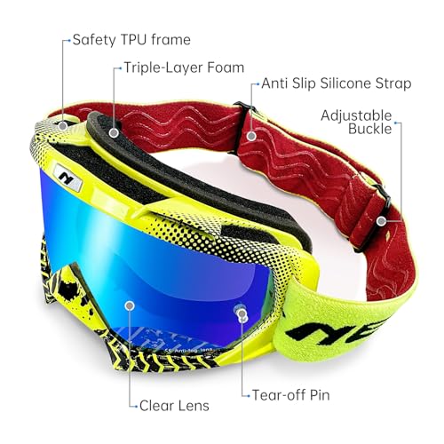 NENKI Dirt Bike Goggles Motocross 4 Wheeler ATV Riding Dirtbike for Men Women MX MTB OTG Racing Off Road Mountain Goggles Tinted Blue Lens - Image 3