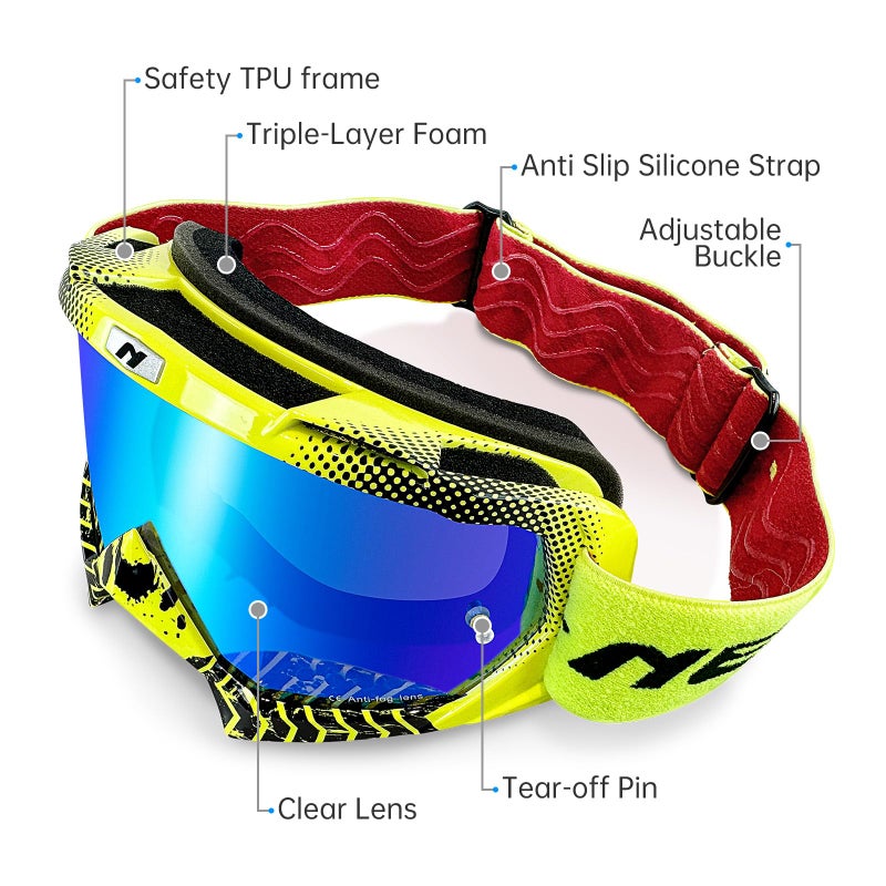 NENKI Dirt Bike Goggles Motocross 4 Wheeler ATV Riding Dirtbike for Men Women MX MTB OTG Racing Off Road Mountain Goggles Tinted Blue Lens - Image 4