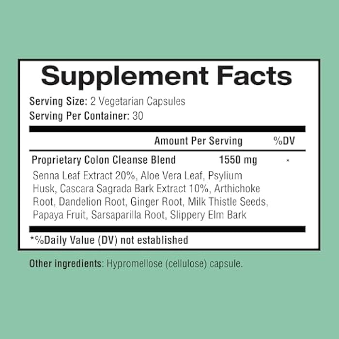 Happi Mi Nutrition Colon Cleanse, Colon Detox, All Natural Herbal Formula, Support Healthy Bowel Movements, Gut Health & Healthy Metabolism Support, Non-GMO - 60 Vegetable Capsule 30 Servings - Image 3