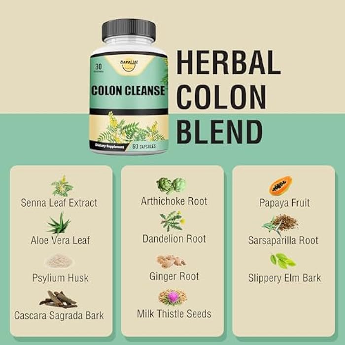 Happi Mi Nutrition Colon Cleanse, Colon Detox, All Natural Herbal Formula, Support Healthy Bowel Movements, Gut Health & Healthy Metabolism Support, Non-GMO - 60 Vegetable Capsule 30 Servings - Image 5