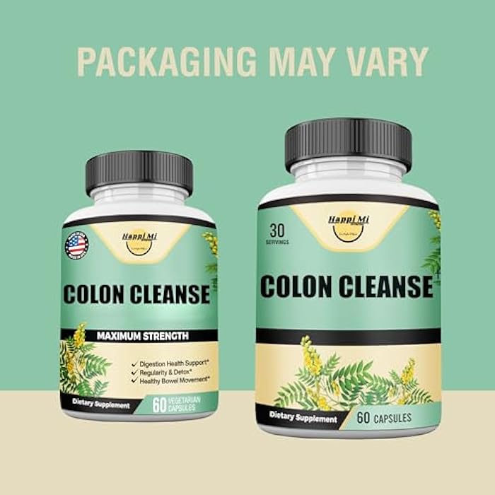 Happi Mi Nutrition Colon Cleanse, Colon Detox, All Natural Herbal Formula, Support Healthy Bowel Movements, Gut Health & Healthy Metabolism Support, Non-GMO - 60 Vegetable Capsule 30 Servings - Image 2