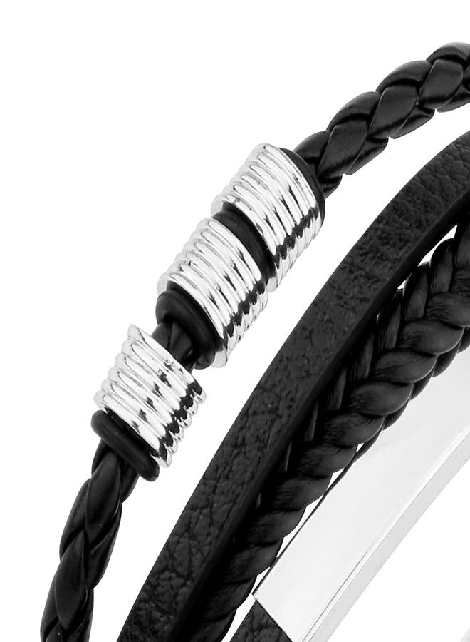 wynameleri Leather Bracelet Black men's magnetic bracelet in Gift Box - Image 5