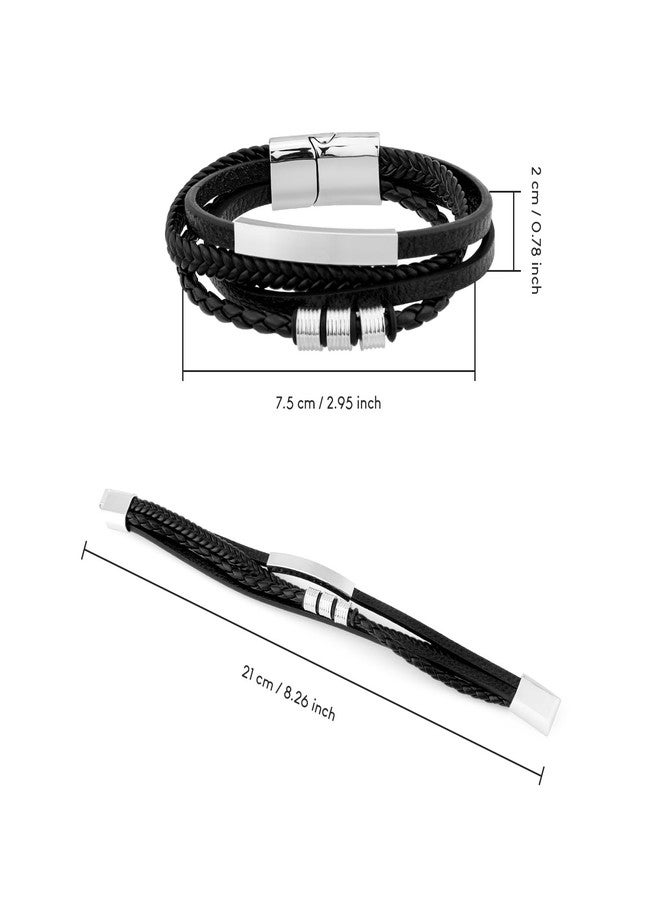 wynameleri Leather Bracelet Black men's magnetic bracelet in Gift Box - Image 4