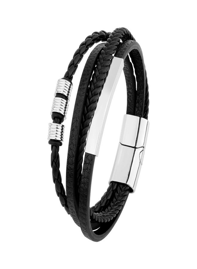 wynameleri Leather Bracelet Black men's magnetic bracelet in Gift Box - Image 1