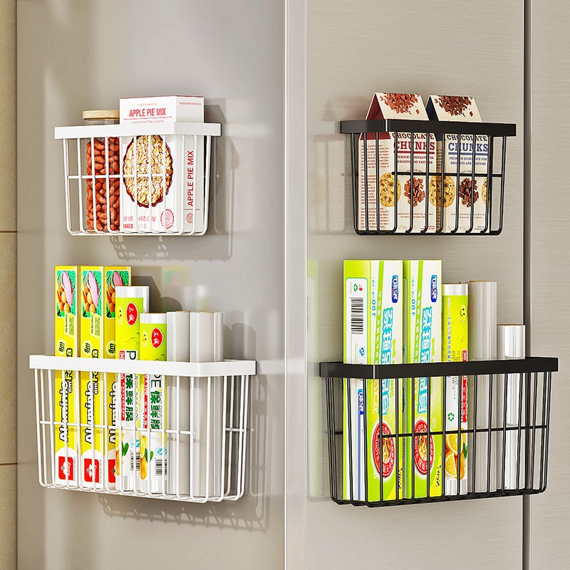 رف تخزين الثلاجة رف تخزين جانبي مطبخ منزلي متعدد الوظائف رف توابل جانبي سلة تخزين معلقة بدون ثقب - Image 2