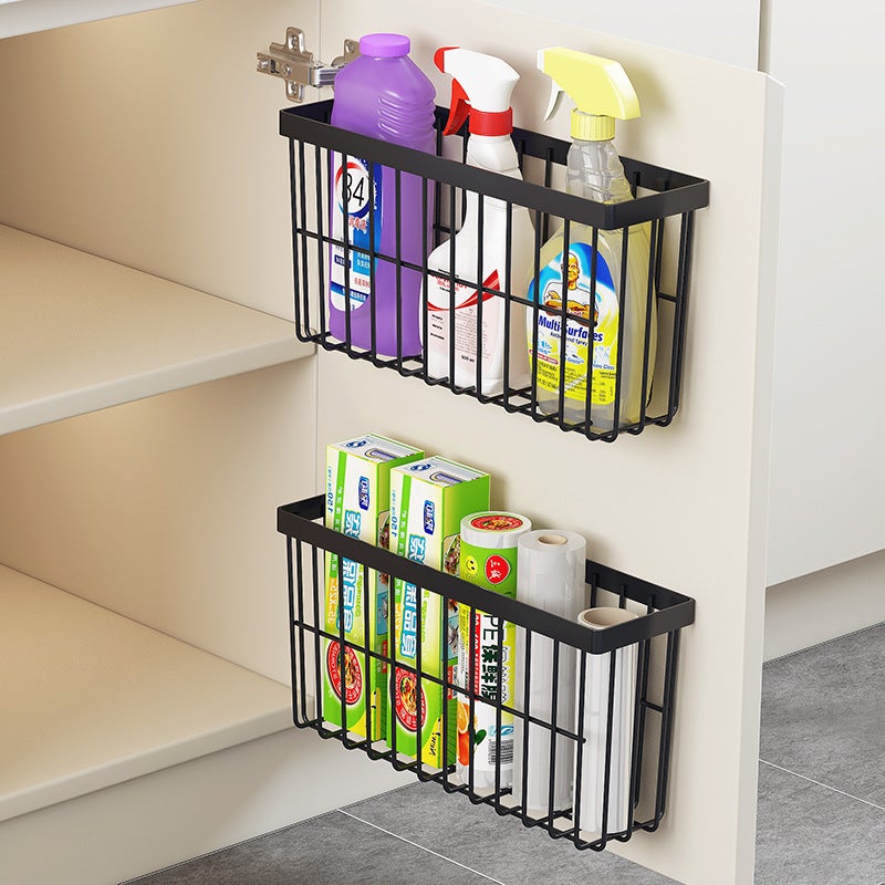 رف تخزين الثلاجة رف تخزين جانبي مطبخ منزلي متعدد الوظائف رف توابل جانبي سلة تخزين معلقة بدون ثقب - Image 4