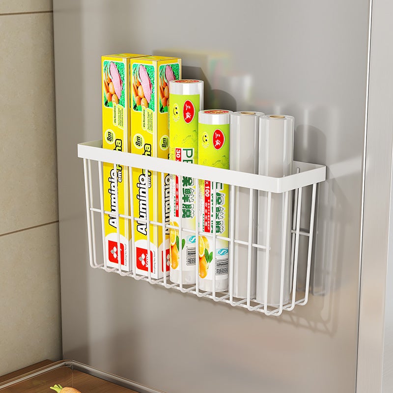رف تخزين الثلاجة رف تخزين جانبي مطبخ منزلي متعدد الوظائف رف توابل جانبي سلة تخزين معلقة بدون ثقب - Image 3