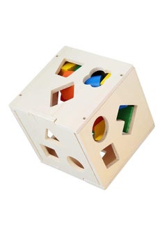 Keenso Wooden Kids Shape Sorting Toy, 15 Holes Building Block Cube Box Geometric Shapes Matching Toy