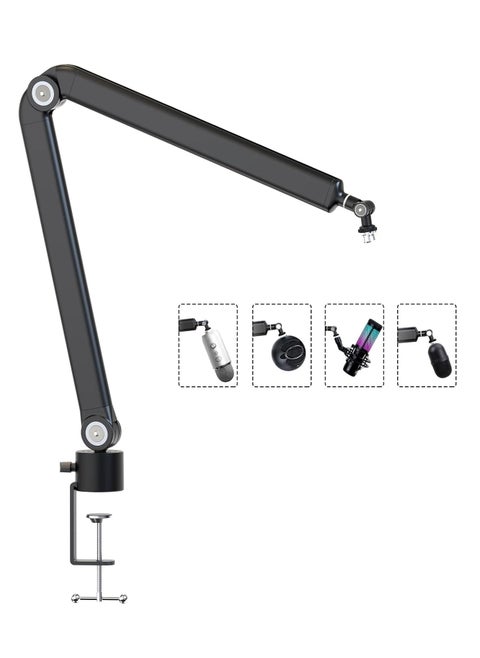 Mic Boom Arm 360° Rotatable Microphone Stand with Desk Mount, Foldable Desk Mic Arm with 3/8'' to 5/8'' Screw Adapter, Microphone Arm for Live Streaming, Gaming, Podcasting, Radio