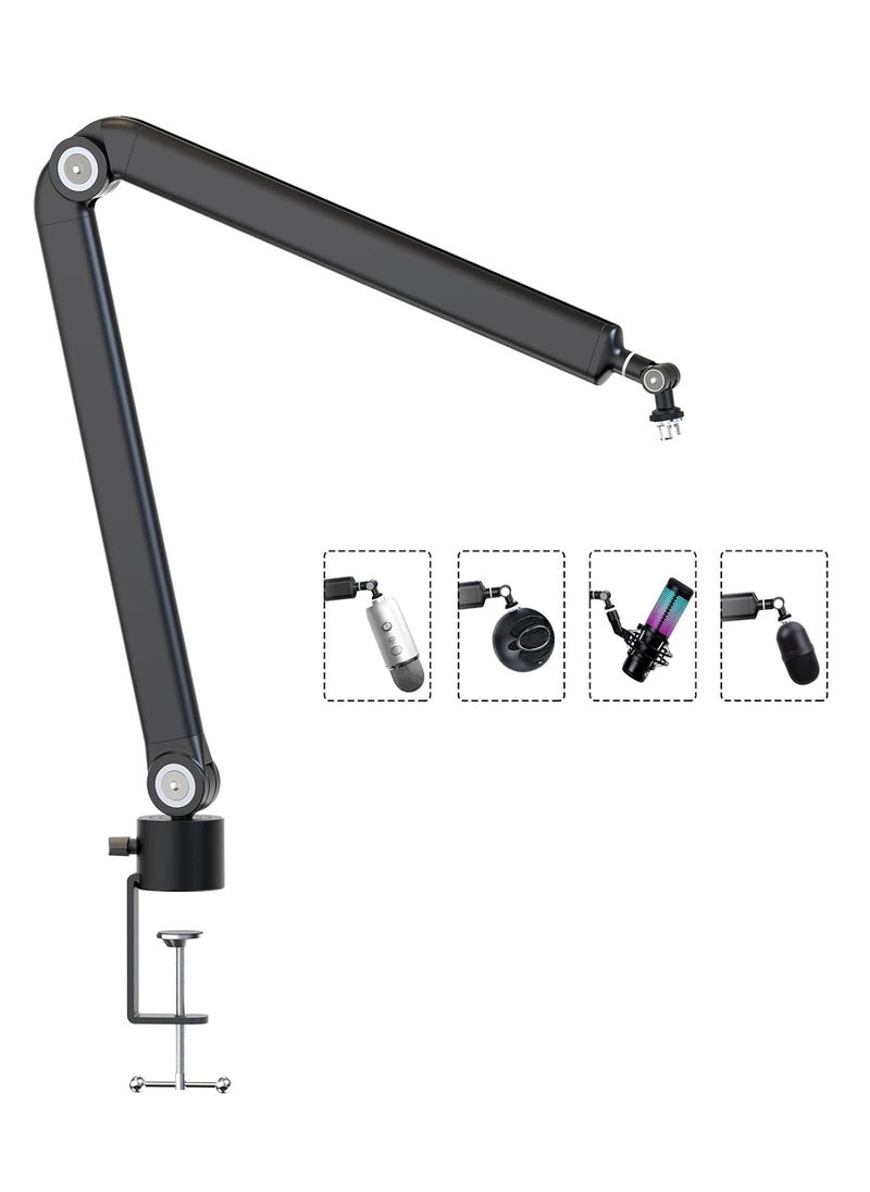 FlashHawk Mic Boom Arm 360° Rotatable Microphone Stand with Desk Mount, Foldable Desk Mic Arm with 3/8'' to 5/8'' Screw Adapter, Microphone Arm for Live Streaming, Gaming, Podcasting, Radio  - Image 1