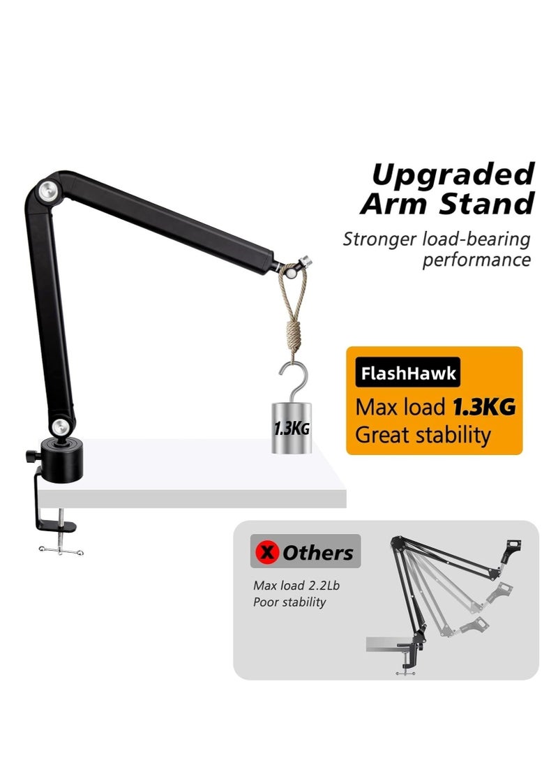 FlashHawk Mic Boom Arm 360° Rotatable Microphone Stand with Desk Mount, Foldable Desk Mic Arm with 3/8'' to 5/8'' Screw Adapter, Microphone Arm for Live Streaming, Gaming, Podcasting, Radio  - Image 3
