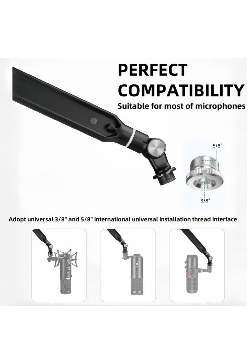 FlashHawk Mic Boom Arm 360° Rotatable Microphone Stand with Desk Mount, Foldable Desk Mic Arm with 3/8'' to 5/8'' Screw Adapter, Microphone Arm for Live Streaming, Gaming, Podcasting, Radio  - Image 5