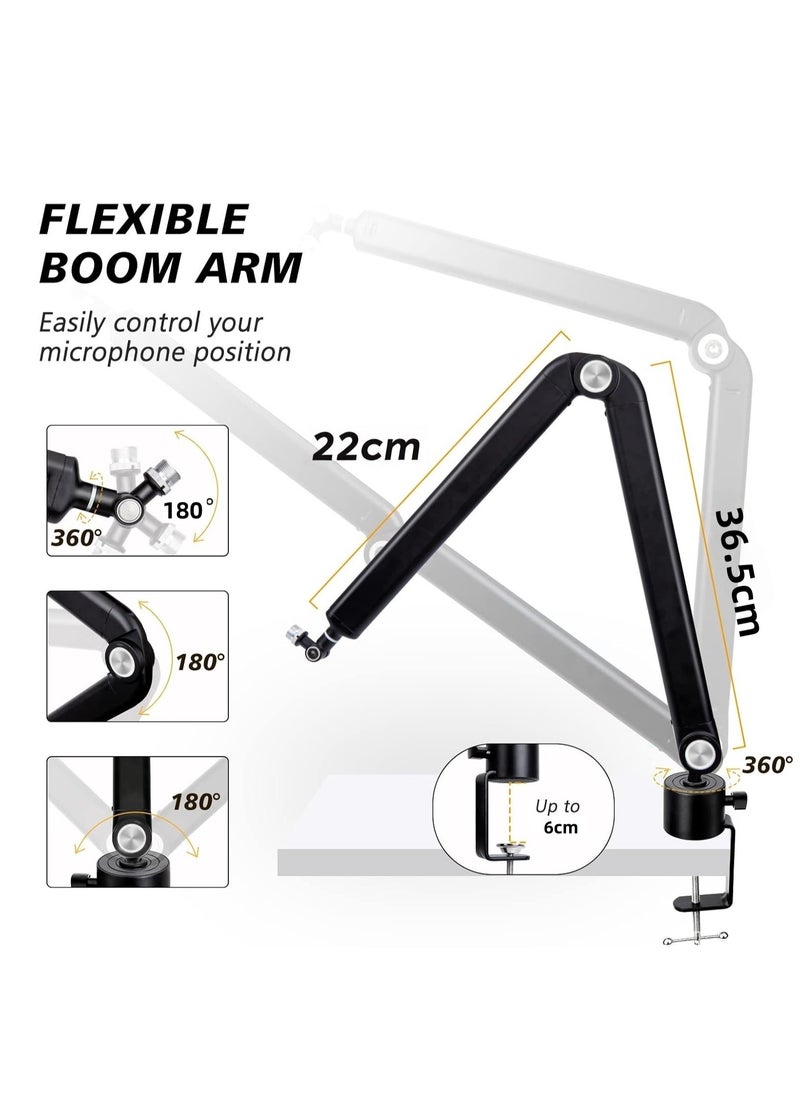 FlashHawk - Mic Boom Arm 360° Rotatable Microphone Stand with Desk Mount, Foldable Desk Mic Arm with 3/8'' to 5/8'' Screw Adapter, Microphone Arm for Live Streaming, Gaming, Podcasting, Radio - Image 1