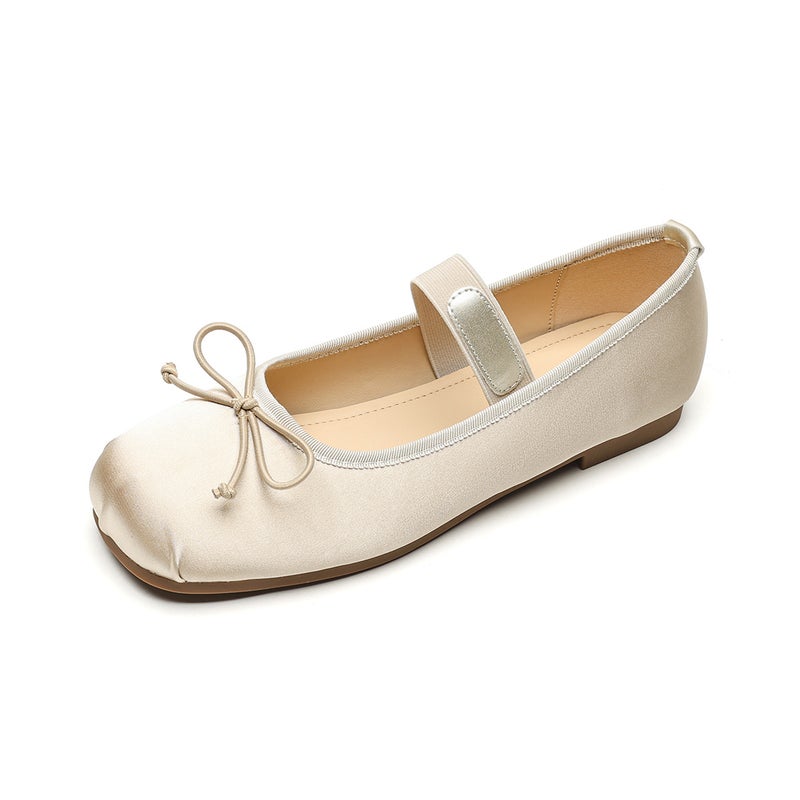 Cute Butterfly Bow Mary Janes Flat Womens Fashion Shoes Apricot