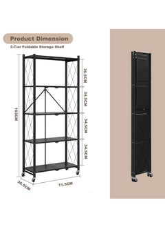 POWER 5 Tier Thickened Foldable Storage Rack with Wheels,No Assembly,Large Capacity Shelves,Heavy-Duty Metal Shelving Unit Rolling Cart for Garage, Kitchen, Basement, Pantry(Black, 5-Tier)  - Image 1