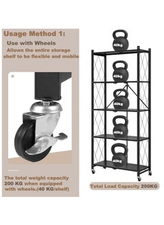 POWER 5 Tier Thickened Foldable Storage Rack with Wheels,No Assembly,Large Capacity Shelves,Heavy-Duty Metal Shelving Unit Rolling Cart for Garage, Kitchen, Basement, Pantry(Black, 5-Tier)  - Image 3