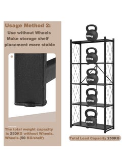 POWER 5 Tier Thickened Foldable Storage Rack with Wheels,No Assembly,Large Capacity Shelves,Heavy-Duty Metal Shelving Unit Rolling Cart for Garage, Kitchen, Basement, Pantry(Black, 5-Tier)  - Image 4