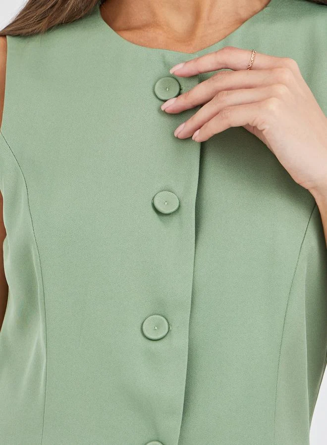 Styli Styli Solid Single Breasted Sleeveless Longline Blazer