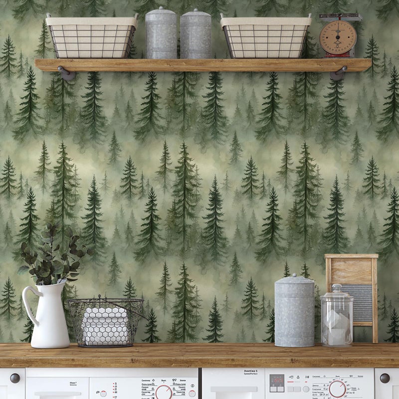 EeeComing Forest Peel and Stick Wallpaper Green Trees Wall Paper Woodland Mountain Botanical Contact Paper Waterproof Self-Adhesive Removable Wallpapers Vinyl for Bedroom Bathroom 17.3"x78.7" - Image 2