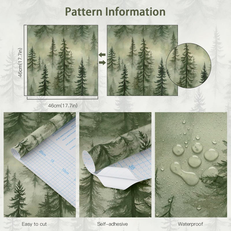 EeeComing Forest Peel and Stick Wallpaper Green Trees Wall Paper Woodland Mountain Botanical Contact Paper Waterproof Self-Adhesive Removable Wallpapers Vinyl for Bedroom Bathroom 17.3"x78.7" - Image 5