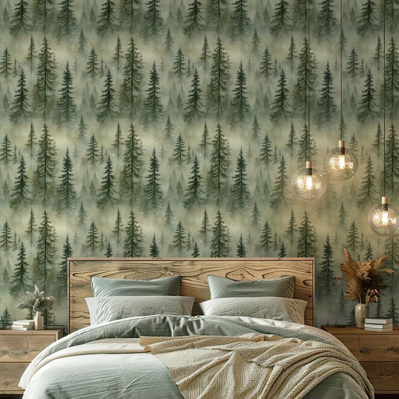 EeeComing Forest Peel and Stick Wallpaper Green Trees Wall Paper Woodland Mountain Botanical Contact Paper Waterproof Self-Adhesive Removable Wallpapers Vinyl for Bedroom Bathroom 17.3"x78.7" - Image 4