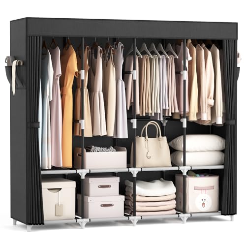 VTRIN Portable Closet for Hanging Clothes 67 Inch Wide Large Capacity Portable Wardrobe Closet with Cover, 4 Storage Shelves and 4 Hanging Rod Sturdy Free Standing Closet for Bedroom, Black - Image 1