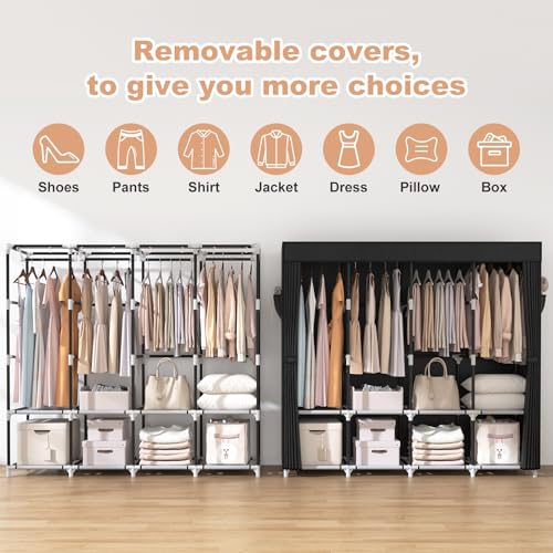 VTRIN Portable Closet for Hanging Clothes 67 Inch Wide Large Capacity Portable Wardrobe Closet with Cover, 4 Storage Shelves and 4 Hanging Rod Sturdy Free Standing Closet for Bedroom, Black - Image 5