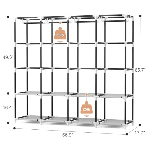 VTRIN Portable Closet for Hanging Clothes 67 Inch Wide Large Capacity Portable Wardrobe Closet with Cover, 4 Storage Shelves and 4 Hanging Rod Sturdy Free Standing Closet for Bedroom, Black - Image 3