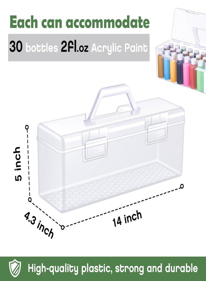Threehoney 3 Pcs Paint Storage Box for Acrylic Paint, Acrylic Portable Craft Paint Organizer Boxes with Handle, 30 Bottles Capacity Plastic Art Supply Clear Box for 2 Fl. oz Acrylic Paints - Image 2