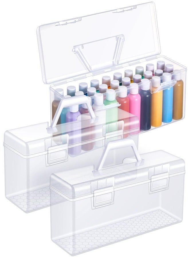 Threehoney 3 Pcs Paint Storage Box for Acrylic Paint, Acrylic Portable Craft Paint Organizer Boxes with Handle, 30 Bottles Capacity Plastic Art Supply Clear Box for 2 Fl. oz Acrylic Paints - Image 1