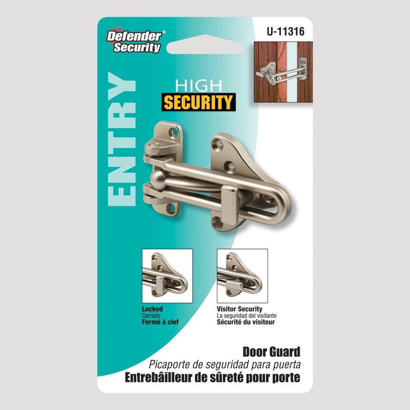Defender Security حارس باب متأرجح Prime-Line U 11316 مع قفل مساعد عالي الأمان، تشطيب نيكل ساتيني (عبوة فردية) - Image 3