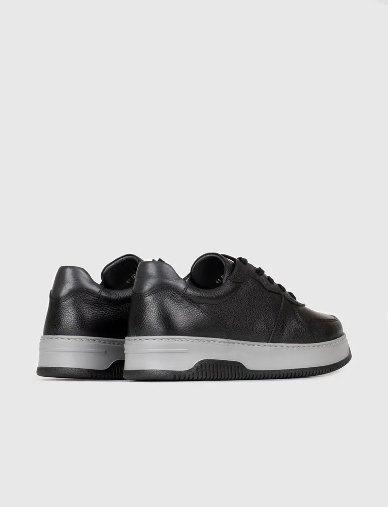 Cabani Genuine Leather Black Lace-Up Men's Sports Shoes