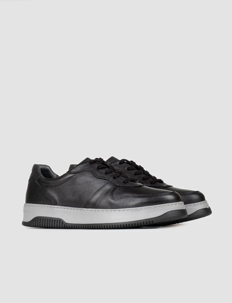 Cabani Genuine Leather Black Lace-Up Men's Sports Shoes