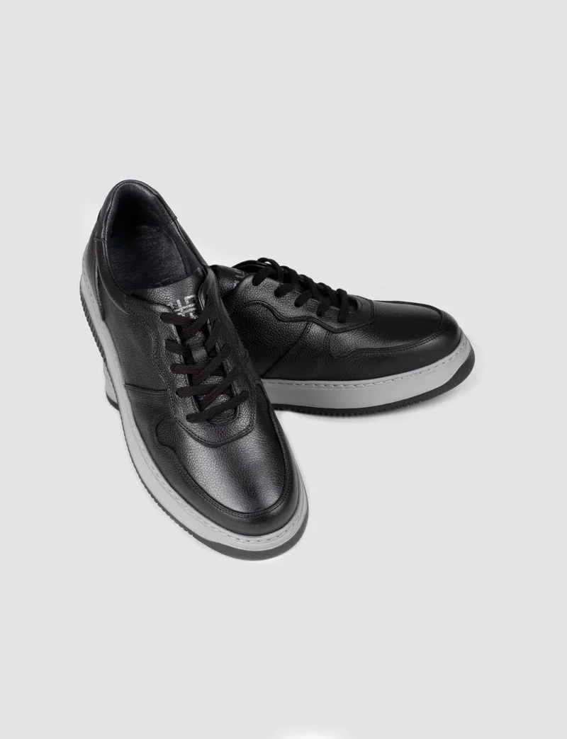 Cabani Genuine Leather Black Lace-Up Men's Sports Shoes