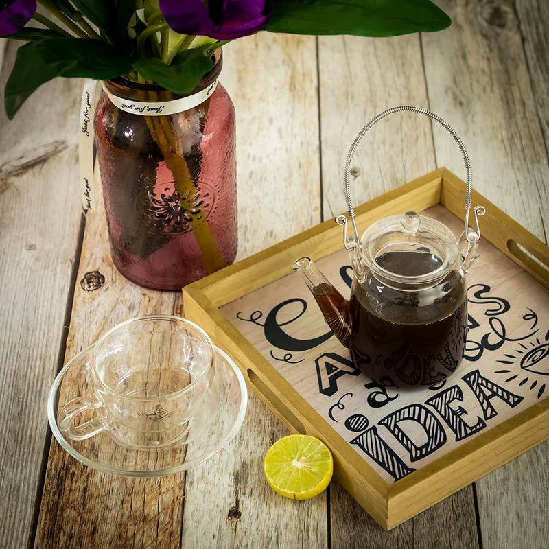 EZ Life Borosilicate Glass Tea Pot Jar with Filter, Tea Pot Set,Microwave, Dishwasher Safe, Unique gift idea glass, Coffee Pot Tea, Cold Water Kettle - Induction Friendly Transparent - 350ml - 1 Piece - Image 3