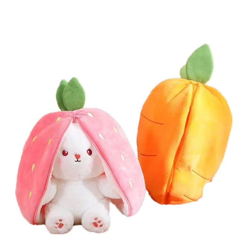 Bluejw TCXW101709 Reversible Cotton Plush Easter Bunny Stuffed Animal Toys with Carrots, Strawberries – Orange & Pink Soft Reversible Bunny for Kids - Image 2