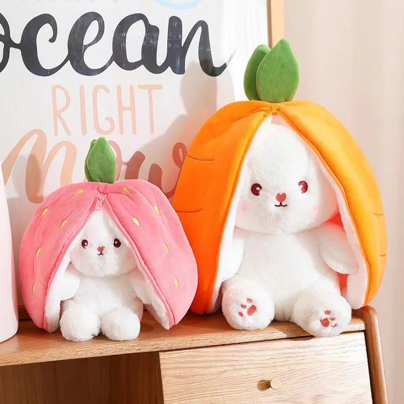 Bluejw TCXW101709 Reversible Cotton Plush Easter Bunny Stuffed Animal Toys with Carrots, Strawberries – Orange & Pink Soft Reversible Bunny for Kids - Image 4