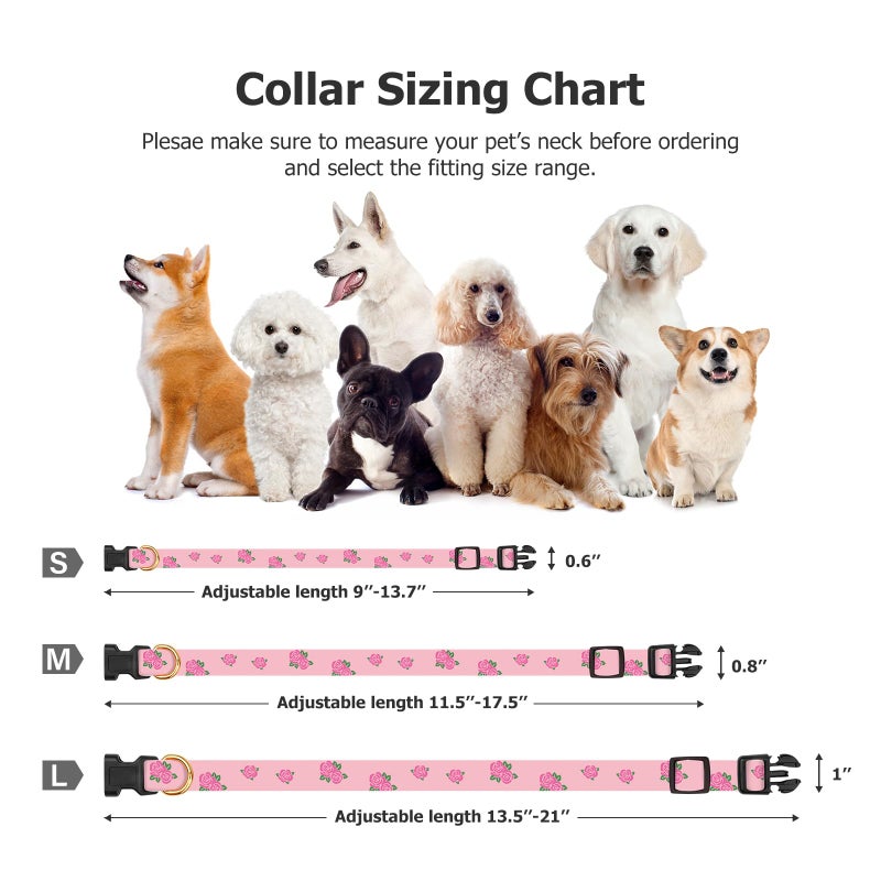 FYEQYAOU Cotton Handmade Dog Collar Cute and Distinctive Patterns Pink Rose with Pendant for Girl Boy Dogs Collars S - Image 3
