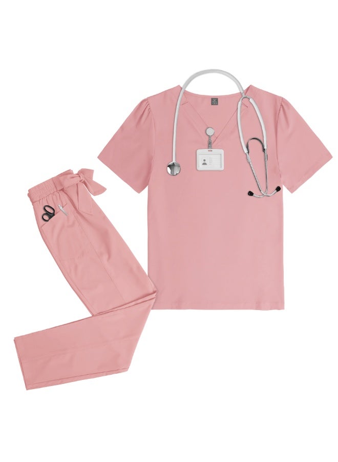 NIBEMINENT Nurse Surgical Uniform Women Doctor Costume Set Solid Color V-neck Pocket Quick-drying Top+pants Oral Dental Surgery Uniform Set - Image 1