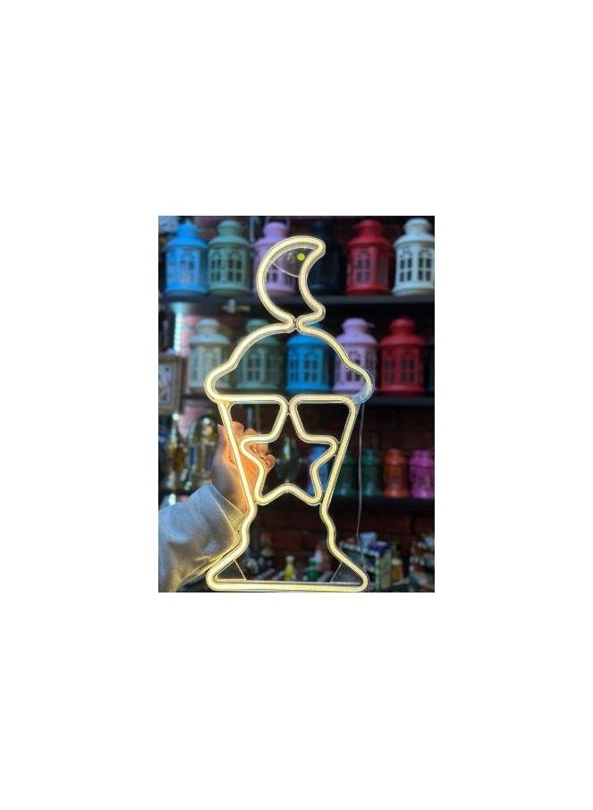 Ramadan Decoration - Large Crescent Moon Lantern with Star - Image 2