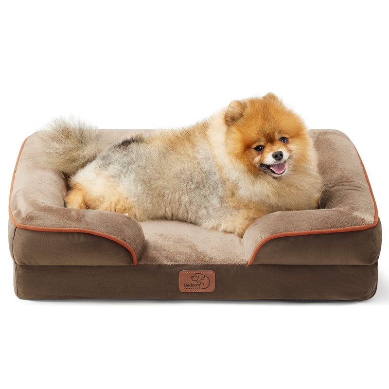Bedsure Orthopedic Dog Beds for Small Dogs Washable Small Dog Cat Bed Waterproof Comfort Pet Couch Sofa with Washable Removable Cover Pets Bed with Nonskid Bottom Brown 24