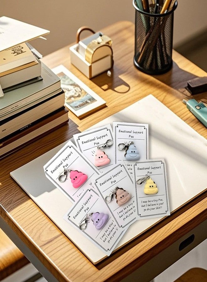 Tizee Emotional Support Poo - Funny Smile Poo Pocket Hug with Card, Gag Gift for Friends Family Classmates - 6 Pack Silicone Keychain Set - Image 3