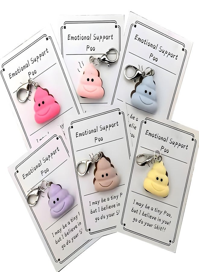 Tizee Emotional Support Poo - Funny Smile Poo Pocket Hug with Card, Gag Gift for Friends Family Classmates - 6 Pack Silicone Keychain Set - Image 1